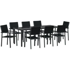 vidaXL - 9-delige - Tuin - Eetset - Zwarte - Poly - Rattan