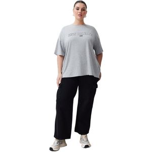 Trendyol Grijs Melange Bedrukt Oversize 100% Katoenen Gebreid T-Shirt Tbbss24Bf00020