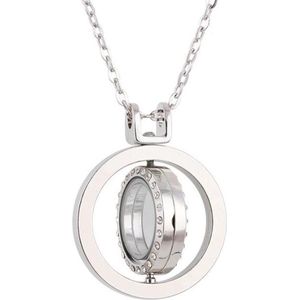 Memory locket – draaibaar medaillon met glas – zilverkleurig – 70 cm