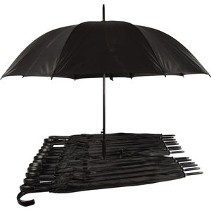 Bulkvoordeel: Discountershop Set van 15 Duurzame Zwarte Paraplu's - Betrouwbare Bescherming Tegen Regen en Wind - Ruimtebesparend Opvouwbaar Ontwerp - Ideaal voor Bedrijven, Scholen en Evenementenplanners | Diameter 115cm - Polyester en Aluminium