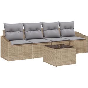 vidaXL - 5-delige - tuinset - met - kussens - Beige - Poly - Rattan