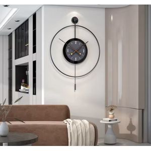 Luxaliving - Moderne wandklok - Design Wandklok - Met Slinger- Zwart - Moderne wandklok - Stil uurwerk- 60Ø