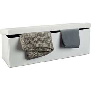 zitbank met opbergruimte - deksel - opvouwbaar - 38 x 114 x 38 cm - halbank - wit