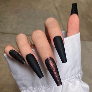 Valse nagels matte extra lange ballerina pers op nagel zwart acryl kunst volledige cover nep nagel flash stok op nagels voor vrouwen en meisjes (24st)
