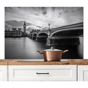 Spatscherm keuken 120x80 cm - Kookplaat achterwand Brug - Architectuur - Engeland - Zwart wit - Muurbeschermer - Spatwand fornuis - Hoogwaardig aluminium