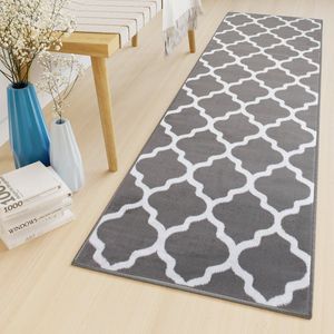 Tapiso Luxury Tapijtloper Grijs Marokkaanse Trellis Gang Woonkamer Vloerkleed Maat- 100x1400