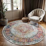 Tapijtenloods Picasso Keshan Vintage Rond Vloerkleed Multi / Beige Laagpolig- 200 CM ROND