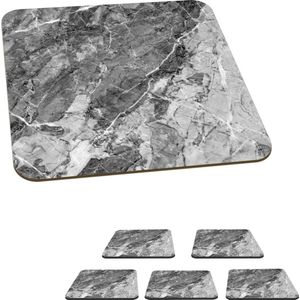 Onderzetters voor glazen - Kristallen - Grijs - Zwart - Graniet - 10x10 cm - Glasonderzetters - 6 stuks