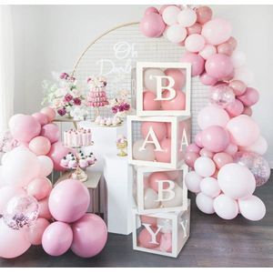 Baby Shower Decoraties Box Kit - 4 Stks Wit Transparant Vierkante Baby Douche Dozen inclusief BABY Letters voor Meisje Jongen voor Thema Feestbenodigdheden Decoratie/Verjaardag/Baby Shower