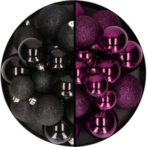 Kerstballen 60x stuks - mix zwart/paars - 4-5-6 cm - kunststof - kerstversiering