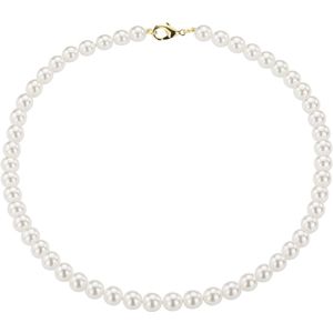 Traveller Collier - Parelketting Dames - Parelcollier - Goudkleurig - Parels 8 mm - Wit - Ketting 42 cm - Verguld - 741842