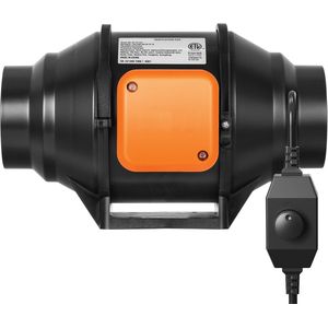 Inline Buisventilator, 102 mm, 129,7 CFM, Variabele Snelheid, Stille Koeling
