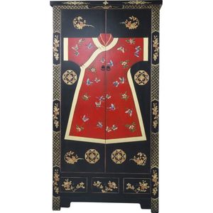 Fine Asianliving Chinese Kast Zwart Kimono Handgeschilderd B100xD55xH190cm Chinese Meubels Oosterse Kast