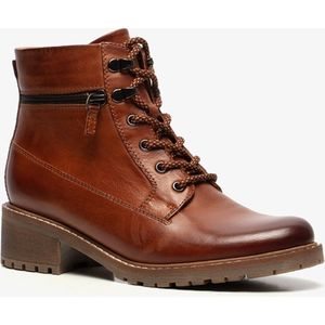 Hush Puppies gevoerde leren dames veterlaarsjes - Cognac - Maat 36