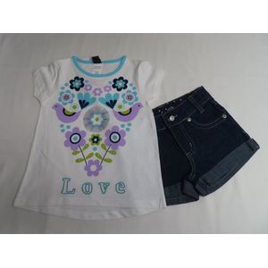 Ensemble - Meisje - Tshirt wit met tekening en een jeans shortje - 4 jaar 104