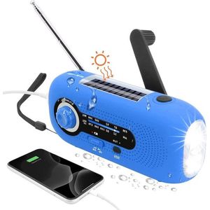 Noodradio op zonne-energie met zwengel en AM/FM - ingebouwde 2000 mAh batterij - 4 modi led-zaklamp - SOS-alarm - voor noodgevallen in de open lucht