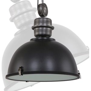 Industriële hanglamp Bikkel XXL | 1 lichts | zwart | glas / metaal | Ø 52 cm | in hoogte verstelbaar tot 155 cm | eetkamer / woonkamer / slaapkamer lamp | industrieel / modern / robuust design