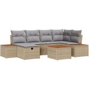 vidaXL - 7-delige - Tuin - Sofa - Set - met - Kussens - Beige - Poly - Rattan