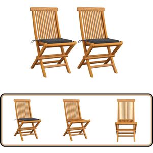 vidaXL Tuinstoelen - Antraciet - Set van 2 - Teakhout Tuinstoelen - Teak Meubels - Buitendecor - Lounge Stoelen - Terras Meubilair