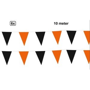6x Vlaggenlijn oranje/zwart 10 meter - Meerkleurig - Halloween vlaglijn festival blok vlaglijn thema feest festival verjaardag landen