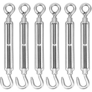 6 stuks M8 RVS 304 verstelbare haak- en oogdraadspanner spanhaak