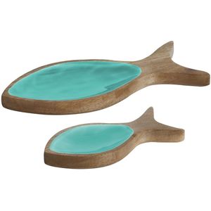 Marine Business - Cocoa Turquoise Serveerschalen Vis - Set van 2 Stuks - Mangohout