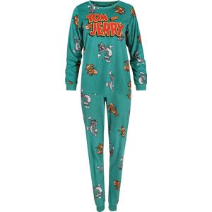 Tom en Jerry - Turquoise damespyjama, tweedelig, warme pyjama met lange mouwen / S