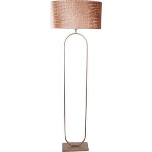 Vloerlamp brons Verona met ovale velours kap | 1 lichts | bruin krokodillenprint | bronze on gold / goud / brons | metaal / stof | Ø 50 cm | 162 cm hoog | staande lamp | modern / sfeervol / tijdloos design