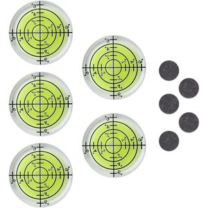 Waterpas klein met 5 zelfklevende magneten 5 stuks Ø 32 mm diameter precisiewaterpas campingwaterpas camper mini bubble spirit level.