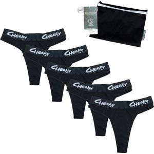 Cheeky Pants Feeling Limitless - Set van 5 + Wetbag - Maat 44 - Zwart - Cheeky Pants Menstruatieondergoed - Zero waste product - Absorberend - Comfortabel