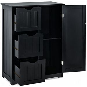 FURNIBELLA-Compacte Badkamerkast met 3 Lades – Stijlvol & Functioneel-ZWART
