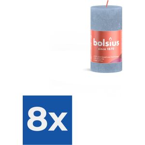 Bolsius - Rustiek stompkaars shine 100 x 50 mm Sky blue kaars - Voordeelverpakking 8 stuks