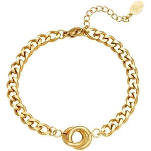 Luxe schakel armband met 2 ringetjes - speciale bracelet - stainless steel - rvs kleur goud - gold plated - moederdag cadeau idee - kerst kadotip - love
