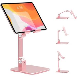 Aluminium iPad Stand In Hoogte Verstelbare iPad Houder Tafel, Opvouwbare Tablet Houder voor iPad Pro 12.9, iPad Air Mini, Galaxy Tab, Surface, iPhone tot 13.5 Inch - Roze