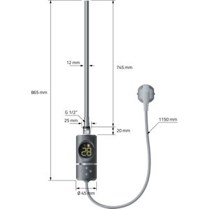 Elektrische badkamerradiator met verwarmingselement 1200W 300x1400 mm antraciet recht met zijaansluiting LuxeBath