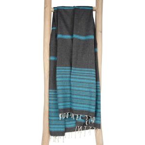 ZusenZomer Hamamdoek XL Fouta BIARRITZ | Ideaal licht strandlaken sauna handdoek | 100x190 cm | 100% katoen - Zwart  turquoise