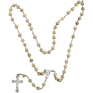 Fako Bijoux® - Rozenkrans Ketting - Sandelhout - Beige