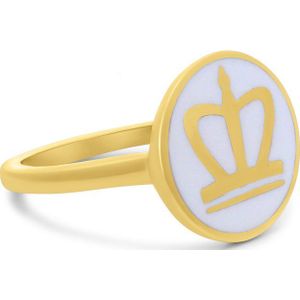 Silventi 9LA-20029-56 Zilveren Ring met Kroontje - Kroon - 12mm Doorsnee - Emaille - Wit - Maat 56 - Zilver - Verguld/Goud op Zilver