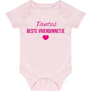 Baby romper met tekst Tantes beste vriendinnetje | aunties bestie | tante | nichtje | newborn | roze | pink | maat 6-12 maanden
