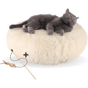 AdomniaGoods - Luxe kattenmand - Hondenmand - Antislip kattenkussen - Wasbaar hondenkussen - Beige 50 cm