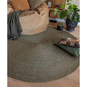 Rond jute vloerkleed - Pure - olijfgroen [special edition] 190 cm rond