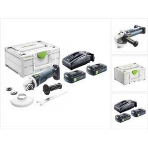 Festool AGC 18-125 EB-Basic accu haakse slijper 18 V 125 mm borstelloos + 2x accu 3.0 Ah + lader + systainer