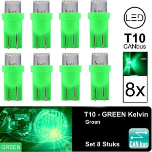 (Set 8 stuks) T10 Led Lamp Groen COB  CANBus Foutloos 5W5 | W5W | Led Signal Light | 12V | 8X | Kelvin | Stadslicht | Kentekenplaat Verlichting | 194 168  GREEN | Autolamp | Autolampen | Car licht | Lampen | 194 168