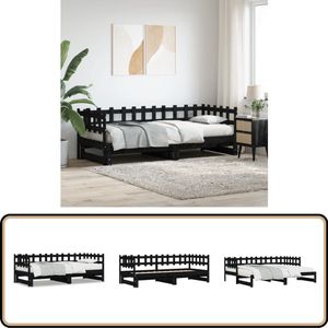 vidaXL Slaapbank - Uitschuifbaar - Grenenhout - Zwart Slaapbank - Massief Hout - Grenenhout - Stapelbed - Tweepersoonsbed