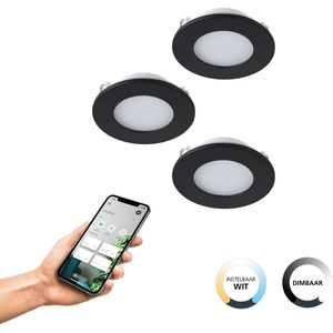 EGLO connect.z Fueva-Z Smart Inbouwlamp - Ø 8,5 cm - Zwart/Wit - Set 3 spots - Instelbaar wit licht - Dimbaar - Zigbee