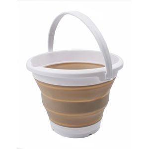 Inklapbare plastic emmer, 5,5 liter, opvouwbare ronde bak, draagbare wateremmer, ruimtebesparende outdoor-waterpot (wit/latte, 1)