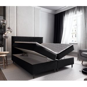 Boxspring met Opbergruimte Milou - 140x200 cm - Bonellvering - Stof Zwart - Opberg Bed