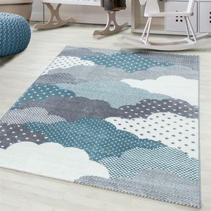 Flycarpets Kids Wolken Vloerkleed Kinderkamer - Blauw / Grijs - Kindervloerkleed / Babykamer - 120x170 cm