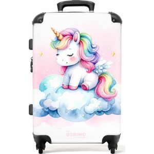 NoBoringSuitcases.com® - Kinderkoffer meisje - Kindertrolley meisjes - Eenhoorn in de wolken - Koffer kind groot - Rolkoffer lichtgewicht - Reiskoffer met 4 wielen - Grote trolley XL - 20 kg bagage