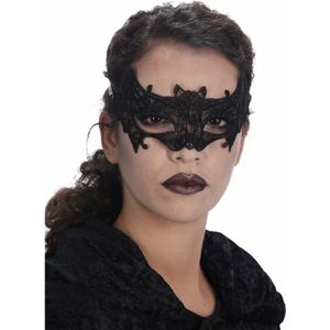 Halloween oogmasker/gezichtsmasker - vleermuis - zwart - kant - voor dames